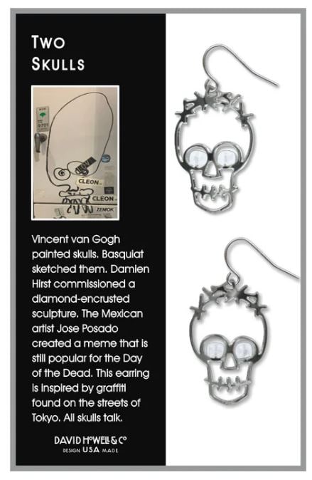 NEW DAVID HOWELL & COMPANY 2 SKULLS EARRINGS (1 of 3)