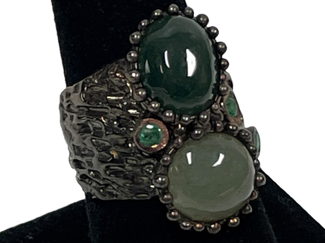 AVENTURINE PREHNITE STERLING SILVER RING SZ 7.5 (1 of 4)