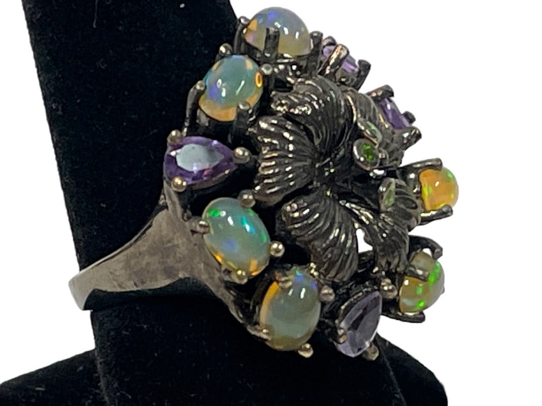 OPAL AND AMETHYST STERLING SILVER  WOMEN'S RING S8 (1 of 8)