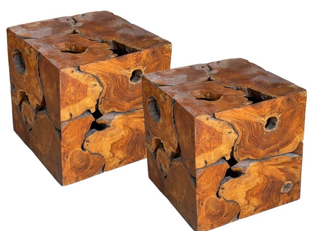 PAIR OF MODERN LIVE EDGE WOOD SIDE TABLE CUBES (1 of 8)