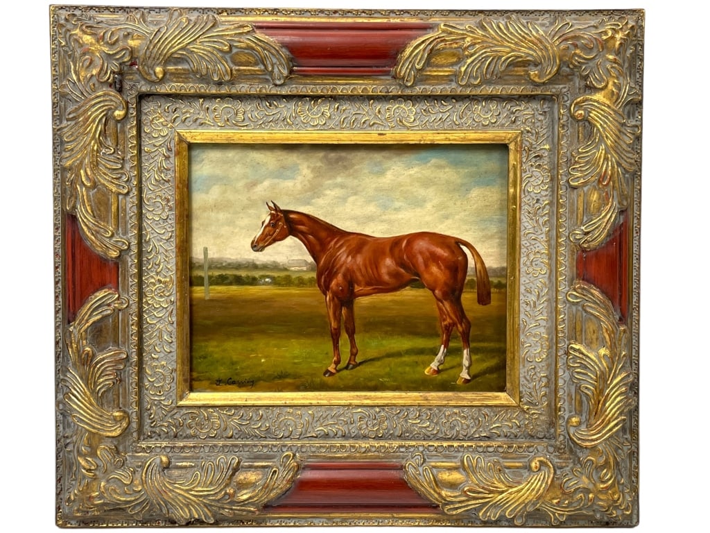 L. CASSIDY EQUESTRIAN HORSE OIL PAINTING 17": L. CASSIDY EQUESTRIAN HORSE OIL PAINTING-15" X 17" APPROX-VERY GOOD PRE OWNED CONDITION-DP32224