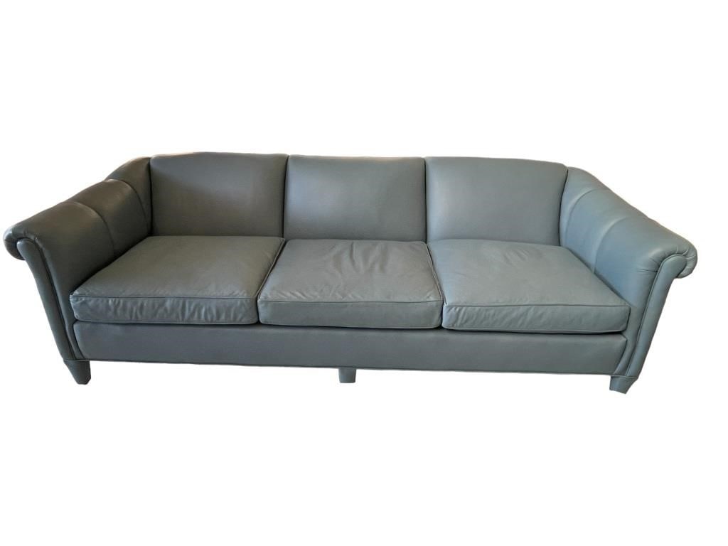 MID MOD STARLIGHT BLUE LEATHER SOFA 86" (1 of 9)