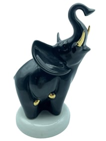 VTG CERAMIC BLACK ELEPHANT FIGURINE GOLD TRIM 8"