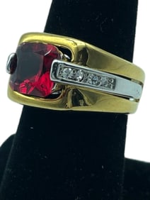 RUBY & CZ 14 CARAT GOLD 8.2G WOMEN'S RING SZ 6.5
