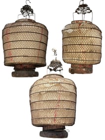 3 ANTIQUE  CHINESE HANGING CANDLE LANTERNS 20"