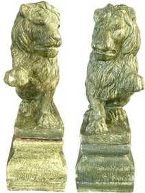 PAIR OF CONCRETE LION FRONT ENTRY STATUES 34"