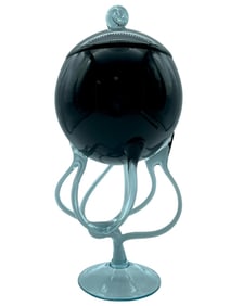 MODERN ART GLASS LIDDED COMPOTE 13"