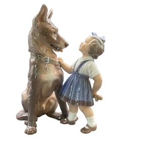 DAHL JENSEN FIGURINE GIRL W/ GERMAN SHEPHERD #1213