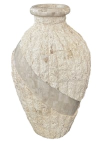 POSTMODERN TESSELLATED MACTAN STONE FLOOR VASE 40"