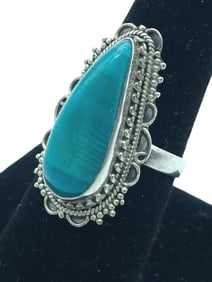 CAT'S EYE GLASS STERLING SILVER WOMAN'S RING SZ 8.