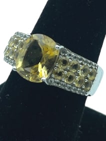 CITRINE STONE CZ STERLING SILVER WOMEN'S RING SZ 8