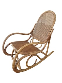 MID CENTURY THONET-STYLE COASTAL  BAMBOO RATTAN ROCKER