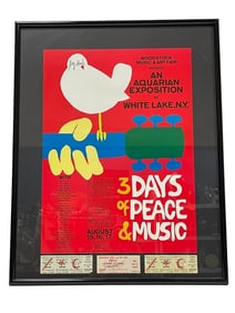 SIGNED JERRY GARCIA WOODSTOCK POSTER & TICKETS