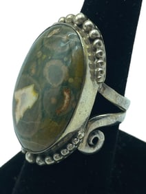 RAIN FOREST RHYOLITE & STERING SILVER RING SZ 8