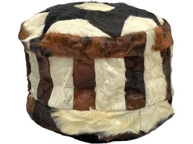 ROUND LEATHER HIDE LOUNGE POUF 18"