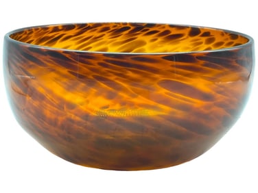 VINTAGE TORTOISE SHELL HEAVY GLASS BOWL 11"