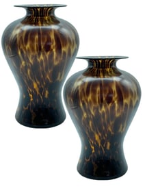 VINTAGE PAIR OF  TORTOISE SHELL GLASS VASES 13"