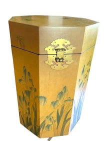 CHINESE WOOD & BRASS OCTAGANOL STORAGE BOX 18"