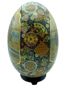 LARGE CHINESE SATSUMA CLOISONE PORCELAIN EGG 19"