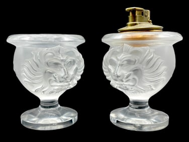 LALIQUE CRYSTAL "TETE DE LION" TABLE LIGHTER SET