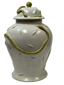 LARGE ITALIAN CERAMIC SNAKE & APPLE LIDDED URN 24"