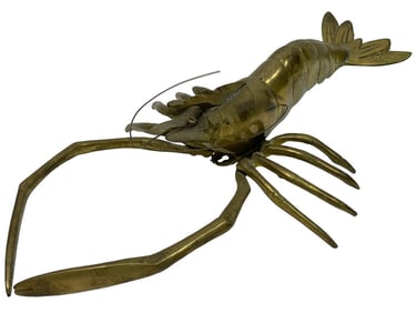 VINTAGE BRASS LOBSTER PAPERWEIGHT SCULPTURE 6"
