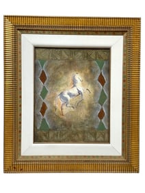 LARGE MIXED MEDIA EQUESTRIAN HORSE PAINTING 47"