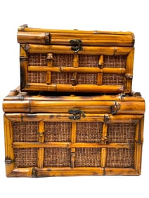 PAIR OF BAMBOO RATTAN NESTING STORAGE BOXES 18"