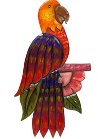 WOOD CARVED FOLK ART PARROT WITH HOOKS 15"