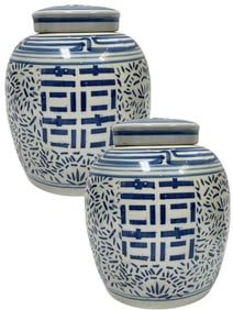 CHINESE BLUE & WHITE WEDDING GINGER JARS 10"