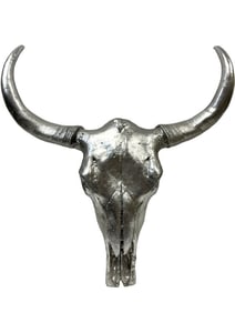 LARGE DECORATIVE SILVER COW SKULL 27"