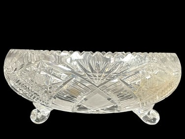 LARGE CLEAR CUT CRYSTAL FOOTED FRUIT BOWL 12"