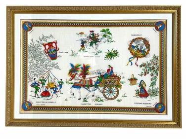 VINTAGE ITALIAN TEA TOWEL CUSTOM FRAMED 40"