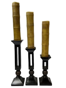 3 MAITLAND SMITH STYLE CANDLE HOLDERS W CANDLES