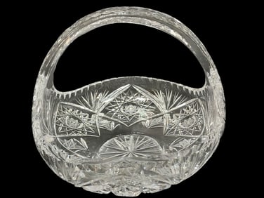 VINTAGE CLEAR CUT CRYSTAL BASKET TRINKET DISH 9"