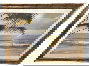 LARGE GLASS FRAMED OCEAN VIEW PRINT 60"