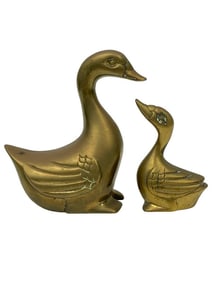 PAIR OF VINTAGE BRASS DUCKS FIGURINES 5"