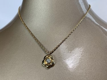VTG CHRISTIAN DIOR GOLD & FLOWER PENDANT NECKLACE