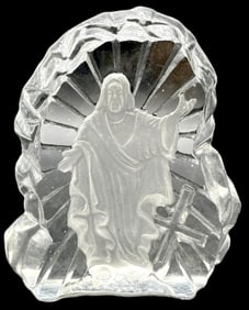 VINTAGE ETCHED RELIGIOUS CLEAR FROSTED PAPERWEIGHT