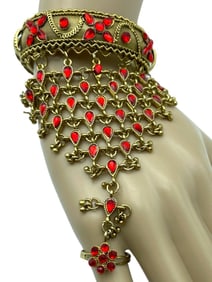 BOLLYWOOD BRACELET RING RED CRYSTAL MESH BANGLE