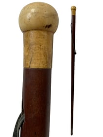 VINTAGE HARDWOOD WALKING STICK  W BONE HANDLE 35"
