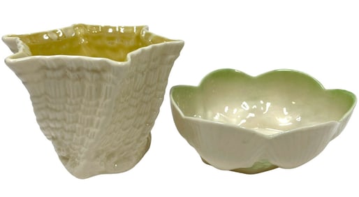 VINTAGE BELLEEK OVAL SHELL DISH & POT VASE