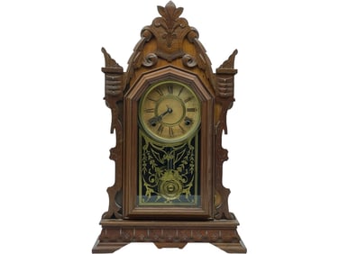 E. ENGRAHAM WOODEN PENDULUM MANTLE CLOCK 22"