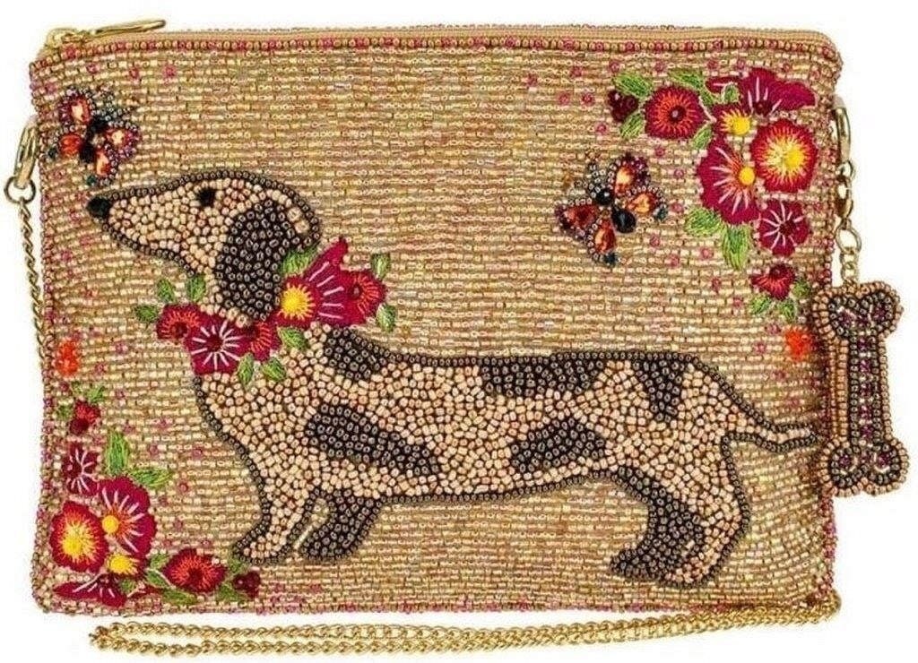 NEW MARY FRANCES DOXIE CROSSBODY HANDBAG: NEW MARY FRANCES DOXIE CROSSBODY HANDBAG-MARY FRANCES DOXIE CROSSBODY HANDBAG-9 x 0.75 x 7.5"-Strap Length End to End: 49"-Strap Drop: 23"-Removable crossbody chain strap, magnet closure, inside pocke