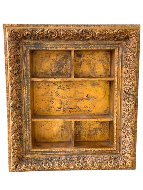 ANTIQUE GESSO WOOD FRAME STORAGE SHELF DISPLAY 33" (1 of 7)