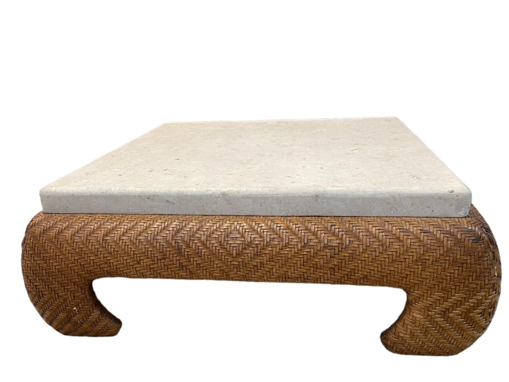 ALEXVALE TRAVERTINE LEATHER BASE COFFEE TABLE 39" (1 of 5)