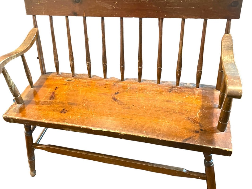 ANTIQUE WOOD DEACONS BENCH 36" (1 of 4)