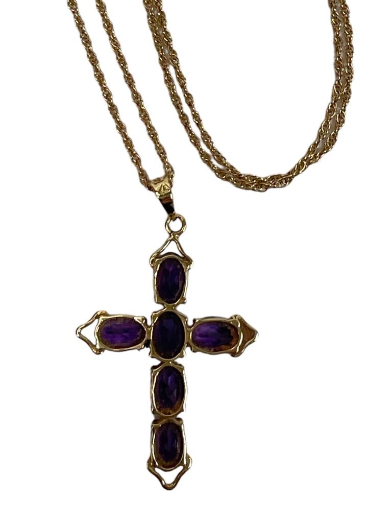 14K GOLD CROSS AMETHYST NECKLACE AND CHAIN 2.6 GRA (1 of 11)