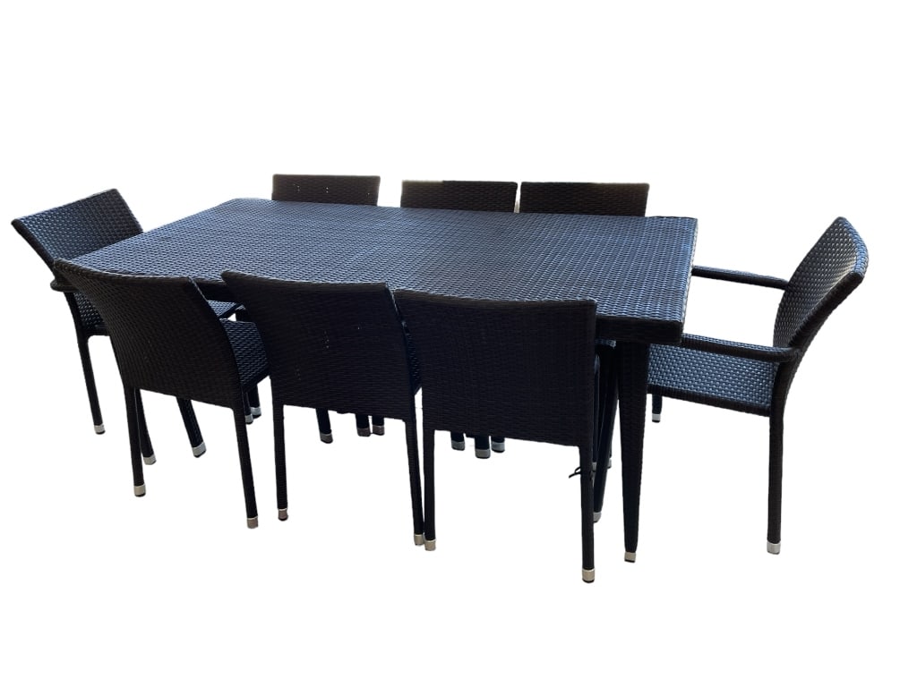 OUTDOOR WICKER PATIO TABLE & 8 CHAIRS (1 of 5)