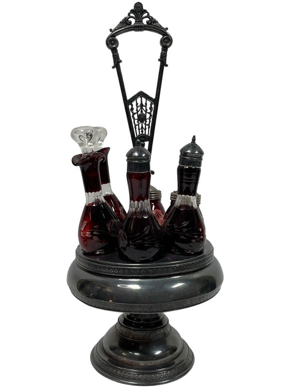 VINTAGE BOHEMIAN RED CASTOR CRUET CONDIMENT SET (1 of 7)